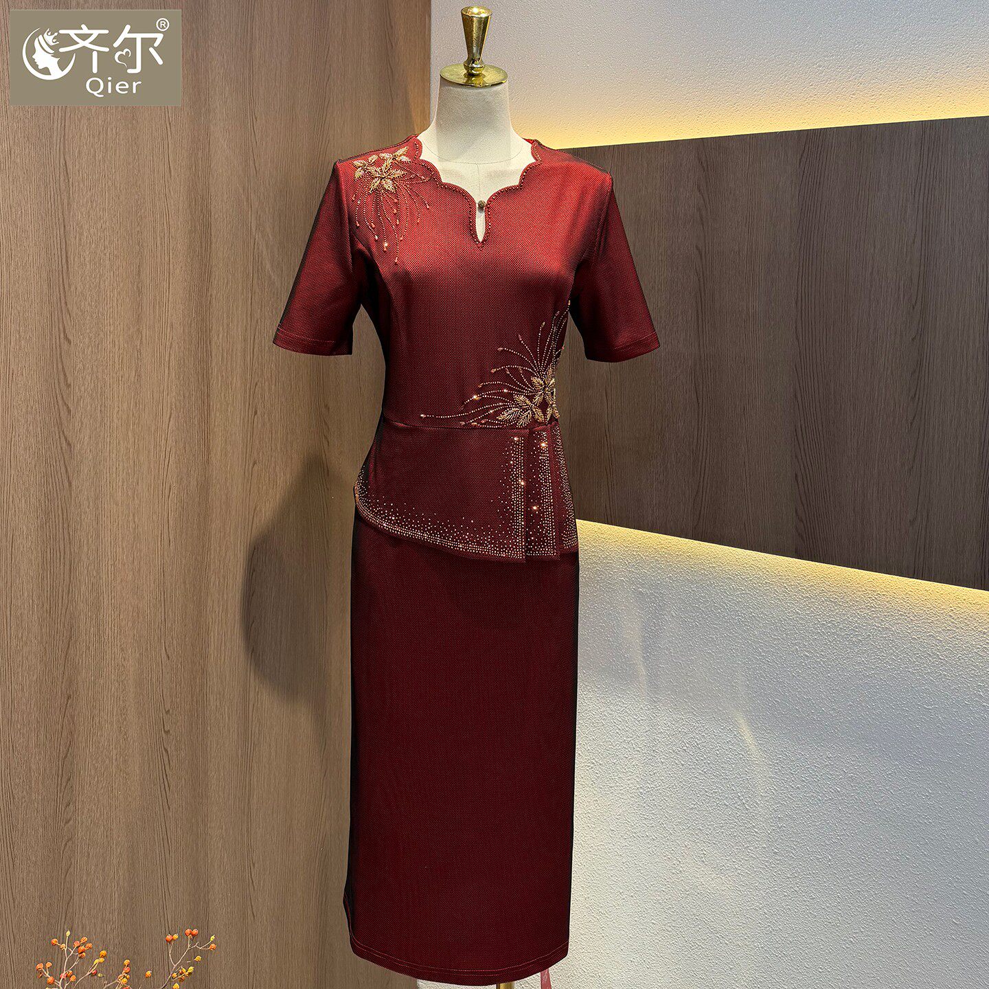 高端喜婆婆婚宴装短袖洋气结婚妈妈婚礼礼服小个子气质大牌假两件