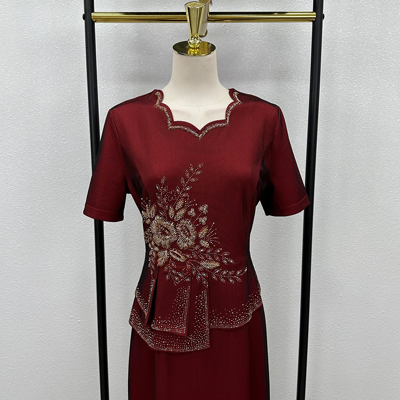 短袖假两件妈妈装婚宴礼服