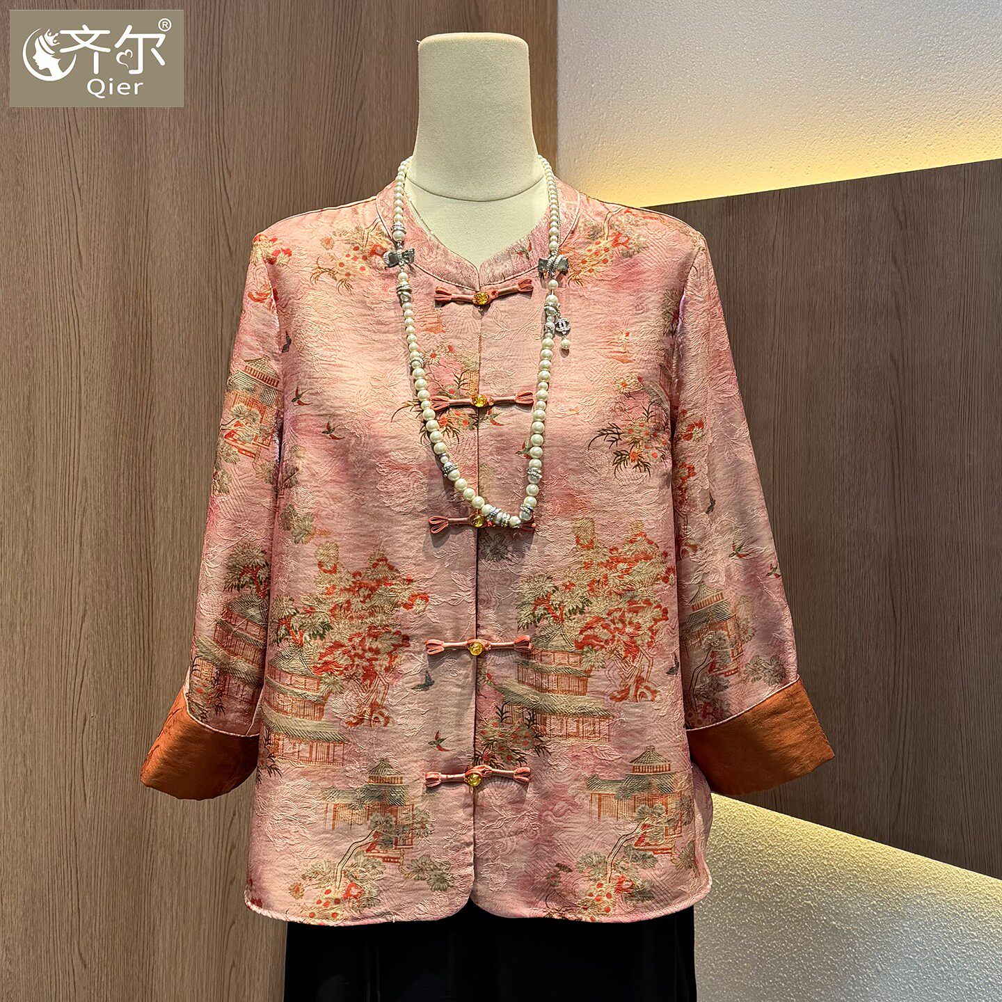 妈妈春装衬衫薄款新中式国风上衣中老年人女妈妈七分袖中老年套装