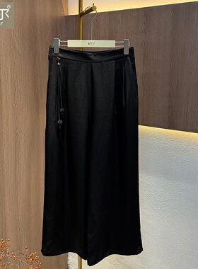 新中式妈妈垂感休息直筒阔腿裤女2026夏季国风流苏高腰显瘦长裤子