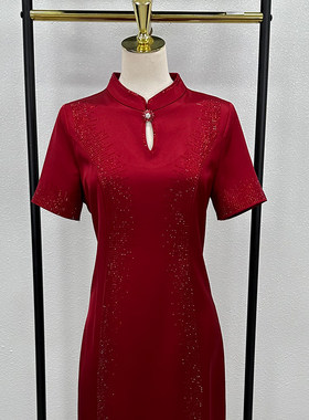 醋酸缎喜婆婆婚宴装改良旗袍礼服连衣裙夏季中年妈妈结婚喜服气质