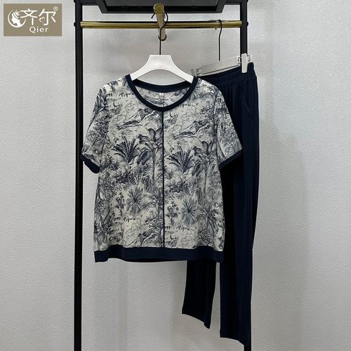 品牌夏季新款中老年休闲大码两件套2025母亲节时尚妈妈短袖套装