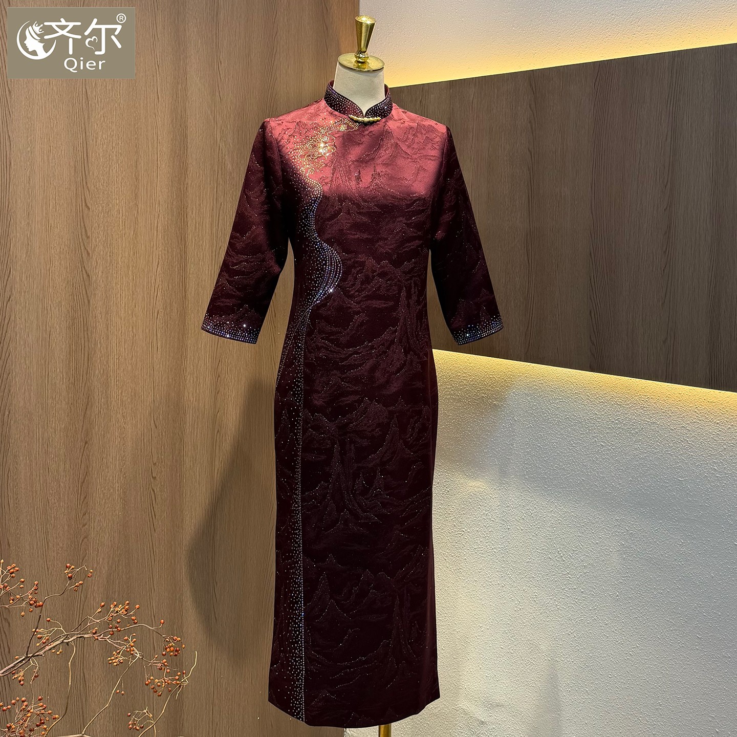 醋酸旗袍婚宴妈妈装高端轻奢新款大牌提花重工喜婆婆婚宴礼服年轻