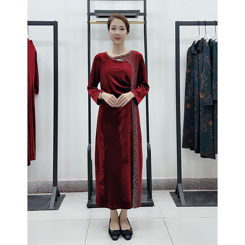 高贵风喜婆婆连衣裙金丝绒旗袍
