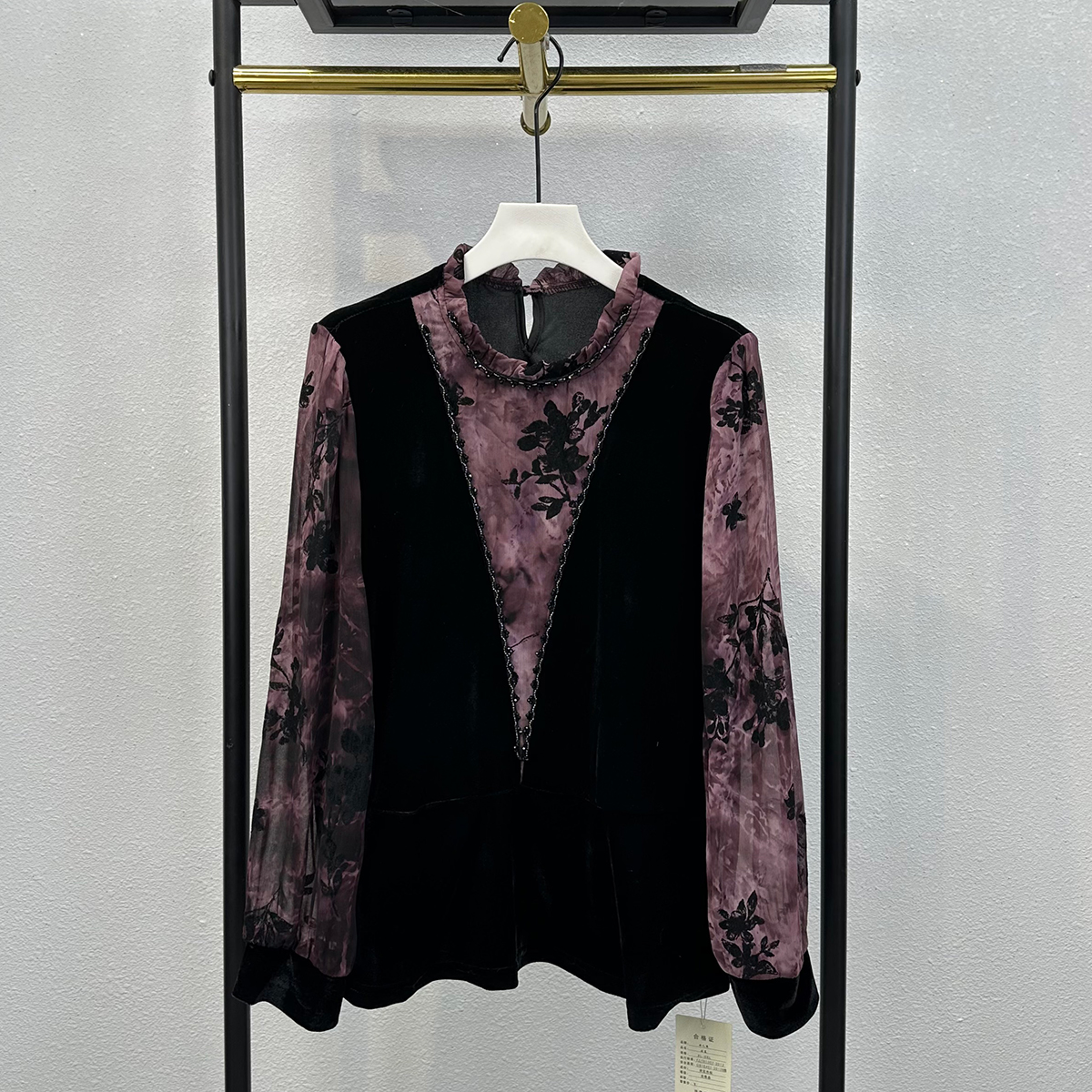 设计感假两件衬衫女时尚花边领拼接丝绒减龄气质洋气妈妈装打底衫