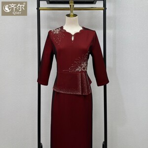 高端喜婆婆婚宴装旗袍年轻结婚妈妈婚礼礼服小个子气质大牌假两件