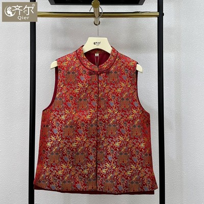 中老年人唐装马夹外套女春秋盘扣小个子妈妈背心马甲喜庆上衣新款