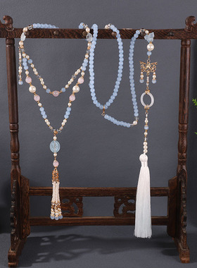 工厂直销新中式古装汉服蓝色璎珞背云项链复古流苏旗袍马面裙配饰