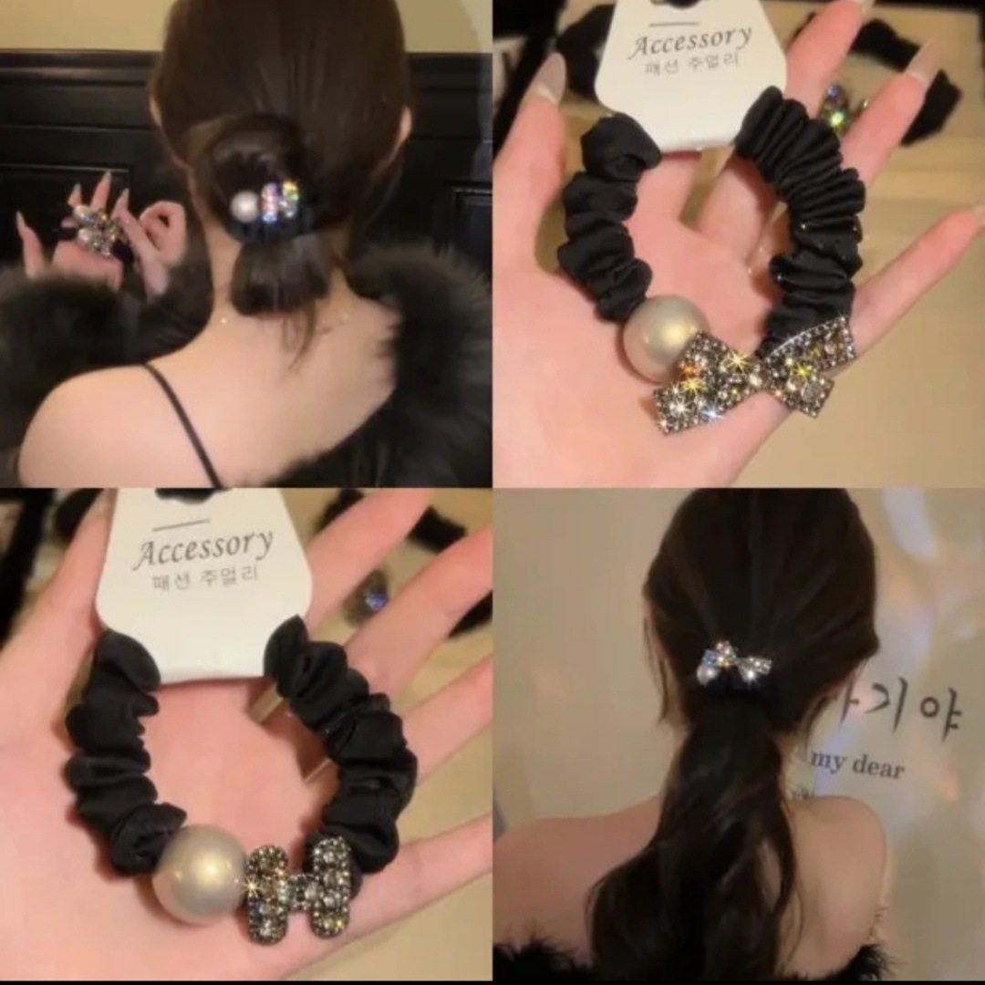 轻奢风香槟珠水钻字母发圈女高弹力发绳头饰扎马尾橡皮筋丸子头绳