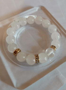 天然白玉髓汉白玉手串女手链12mm 天然石水晶手链 白色玉石手串-1
