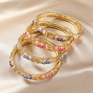 中式古风金色手镯景泰蓝老北京手镯开口珐琅旗袍镯子汉服手饰手镯