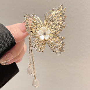 新中式 水钻流苏蝴蝶抓夹女后脑勺半扎发发夹古风汉服高级感发卡