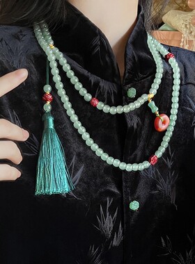 108颗中式串珠长款仿玛瑙斜挎链新中式国风项链古风旗袍项链配饰