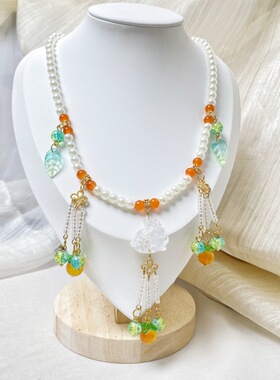 古风马面裙蝴蝶长流苏软璎珞汉服配饰简约气质珍珠公主百搭锁骨链