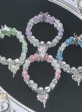 学生手链蓝色水晶蝴蝶手串甜美少女琉璃手链蝴蝶吊坠送闺蜜手链