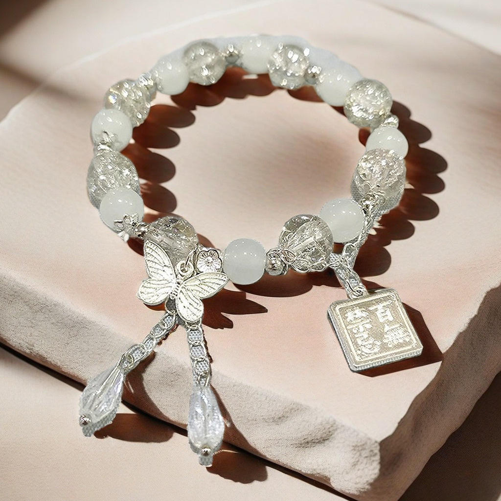 少女中式古风白水晶蝴蝶手链百无禁忌古风手链学生款串珠流苏手串