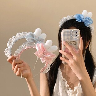 可爱小兔耳朵粉色蝴蝶结发箍女孩高级感女仆kc洛丽塔头饰lolita