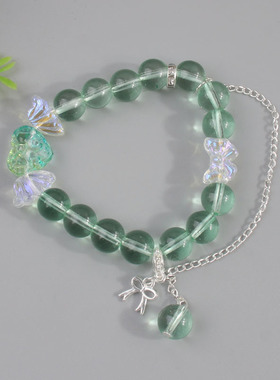 女生冰透琉璃手链蝴蝶结幽灵聚水晶琉璃手串手学生轻奢风手链礼物