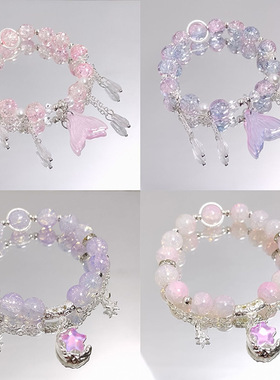 星月玻璃水晶手链女生串珠甜美星空手串百搭学生闺蜜学生琉璃手链