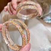 白铜镀厚银花丝四叶花手镯女镂空珐琅彩描金国风首饰手饰手镯仿古