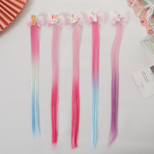 女童渐变假发发夹发片长直发头饰假发辫子女孩发夹彩色编发马尾夹