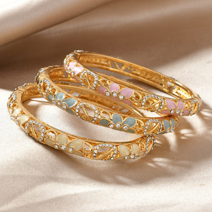 古风中式花朵金色手镯细款景泰蓝老北京手镯开口珐琅汉服旗袍镯子