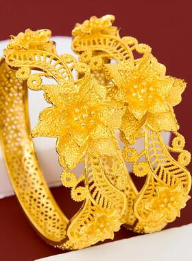婚庆喜庆复古中式宫廷风镂空手镯雕花手环跨境新娘婚镯镀金手镯子