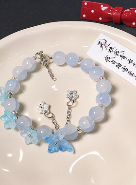 2条装少女风甜美可爱琉璃手链蝴蝶结铃兰花手饰百搭校园学生手链