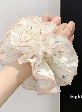 早春白色碎花四层大肠发圈女慵懒风丸子头扎头发超大韩系发饰头绳
