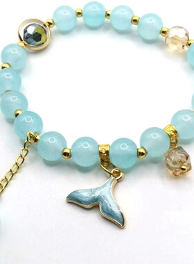 女孩玻璃水晶鱼尾流苏手链 女生古风手链手串 学生串珠手饰手链