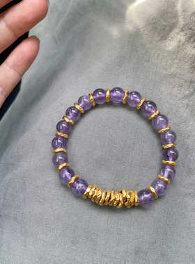 女生仿水晶手链新款盘缠上岸紫手链仿紫水晶百搭薰衣草紫色玻璃