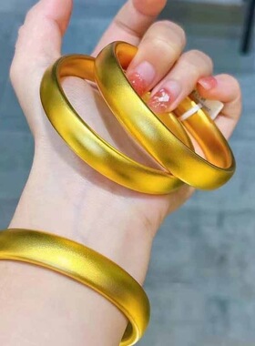 婚庆铜镀金精品12n素面素圈轮胎手镯同款古法传承泥鳅背磨砂宽面