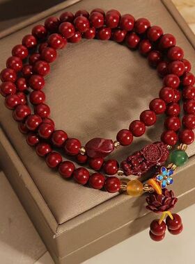 中式红色手链手串招财貔貅双圈多圈红色本命好运学生女生玻璃手链