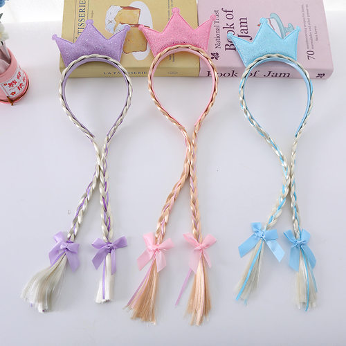 儿童皇冠假发发箍节日cos装扮头饰女孩辫子延长发辫 礼服玩具