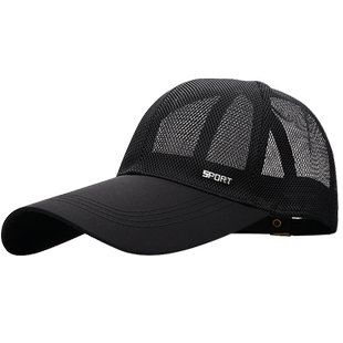 加长檐防晒棒球帽网眼镂空帽子男夏天薄透气遮阳鸭舌帽韩版潮帽