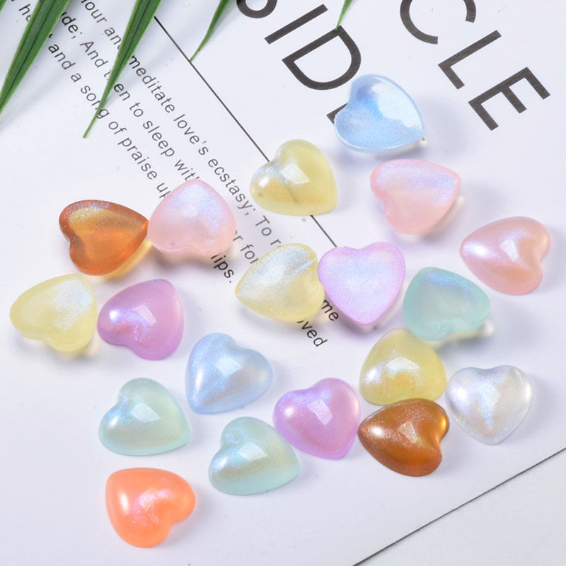 16mm流砂彩色桃心爱心半面平底亚克力贴片手机壳手工diy饰品配件