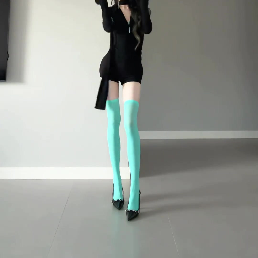 薄荷绿高腰连裤袜女士美腿高弹透肤彩色糖果色性感风打底袜长筒袜