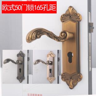 室内门锁黄古铜50锁165孔室内实木房门锁把手 家用锁具换锁欧式