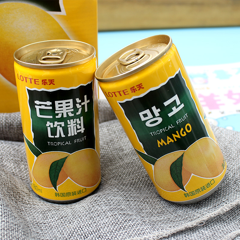 韩国进口lotte乐天芒果汁饮料180ml罐石榴汁零食夏日饮品小瓶听装