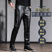 修身 子 加绒加厚骑行弹力防风防水保暖机车青年小脚皮裤 皮裤 男冬季