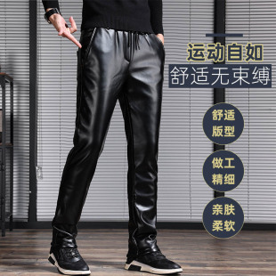 加绒加厚骑行弹力防风防水保暖机车青年小脚皮裤 男冬季 子 皮裤 修身