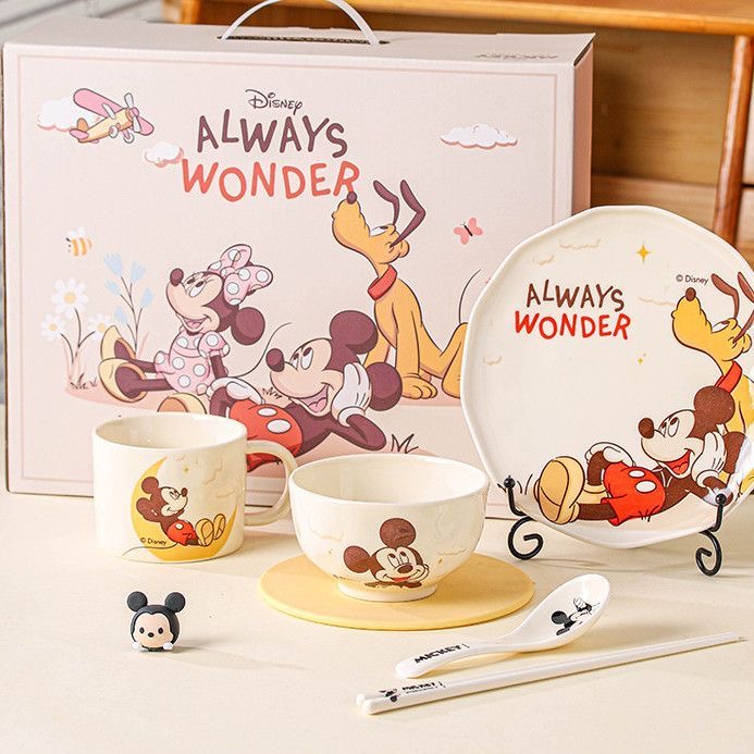 迪士尼米奇饭碗盘杯勺筷儿童轻奢