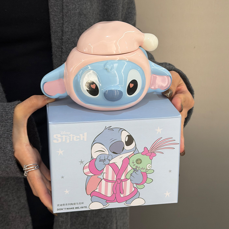 迪士尼史迪仔马克杯陶瓷水杯带盖
