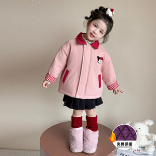 女童二棉外套夹棉上衣早春装2026新款女宝宝加薄棉小棉服薄款棉衣