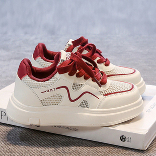 小白鞋 卡卡布女童鞋 女孩休闲运动板鞋 夏季 透气中大童网面 2025新款