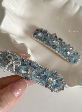 蓝色满钻高级感掰掰夹气质刘海夹女侧边夹发饰蝴蝶结高级感发夹发