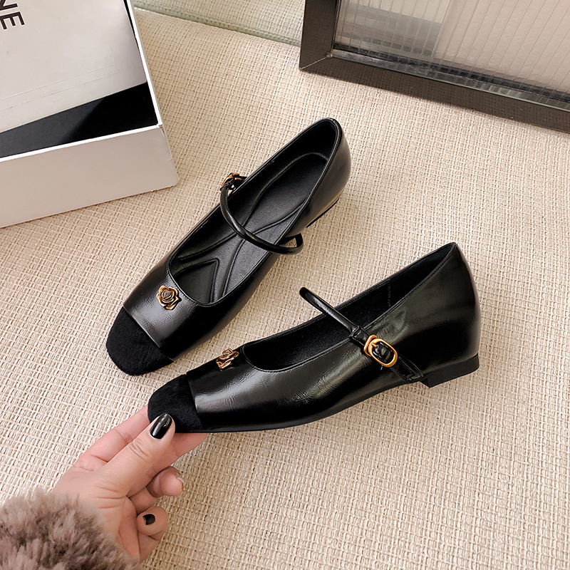 牛皮版内增高一字扣玛丽珍鞋女鞋2025春秋新款法式小香风气质单鞋