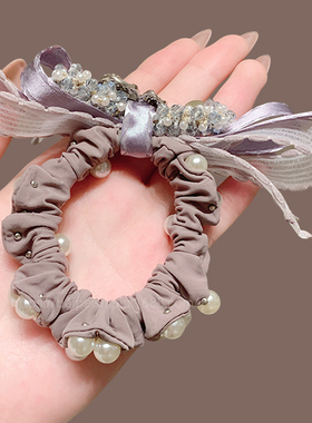 韩系高级感蝴蝶结发圈重工轻奢爱心珍珠发绳马尾头绳网红皮筋发饰