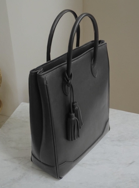 HIBBERS头层牛皮男士手提托特电脑包休闲商务真皮公文流苏包