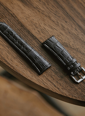 HIBBERS手工竹节纹鳄鱼皮表带14 16 18 19 20 21 22MM黑棕蓝真皮